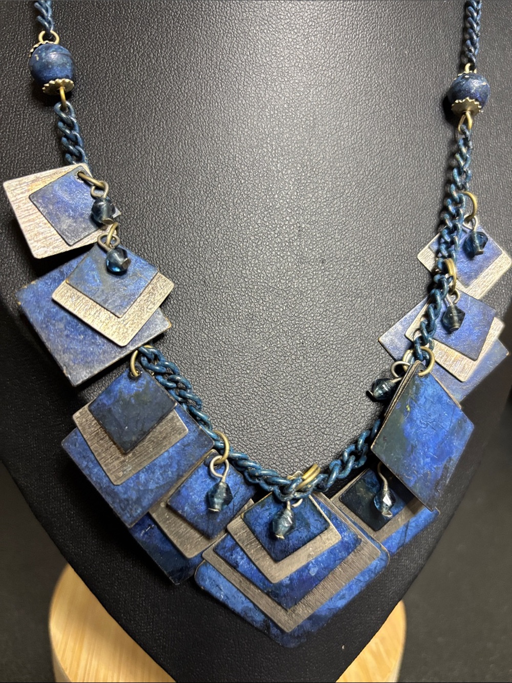 Brutalist Metal Blue Layered Geometric Pendant Necklace - Unbranded - Picture 2 of 7
